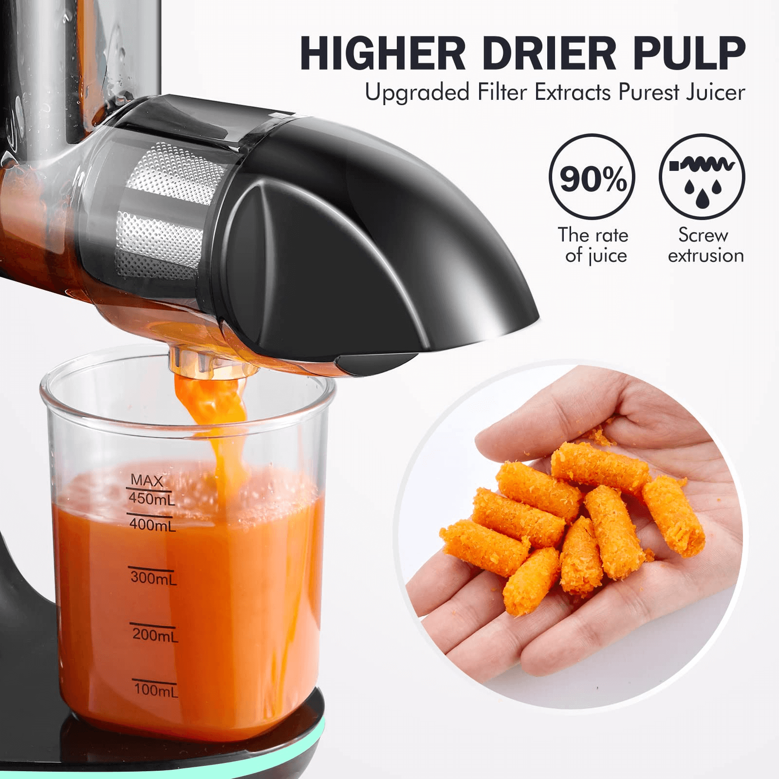AMZCHEF Slow Juicer for Fruit and Vegetables Powerful Juicer GM3001 Green