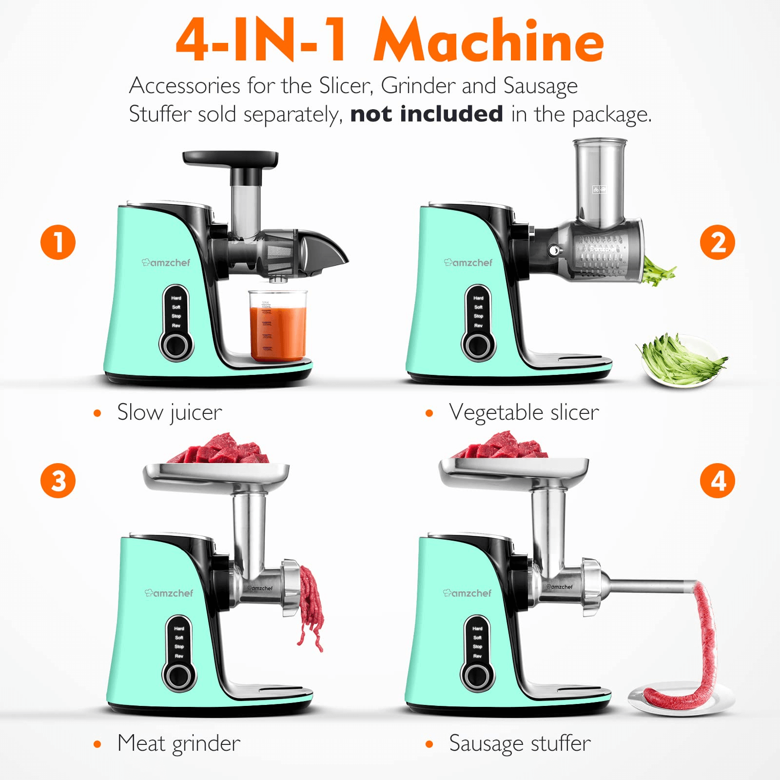 AMZCHEF Slow Juicer for Fruit and Vegetables Powerful Juicer GM3001 Green