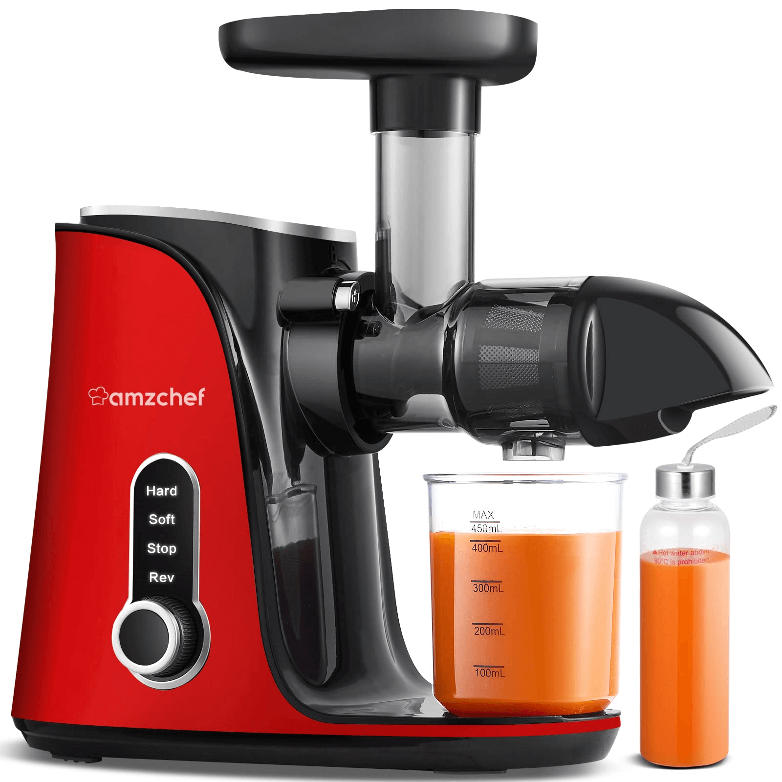 AMZCHEF Slow Juicer for Fruit and Vegetables Powerful Juicer GM3001 Red