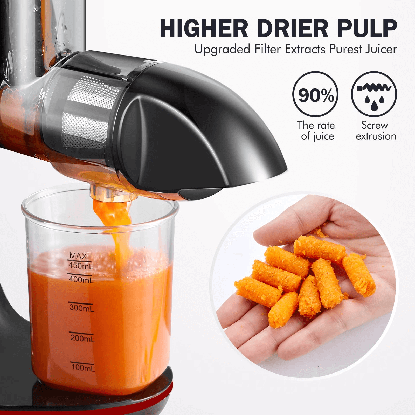 AMZCHEF Slow Juicer for Fruit and Vegetables Powerful Juicer GM3001 Red