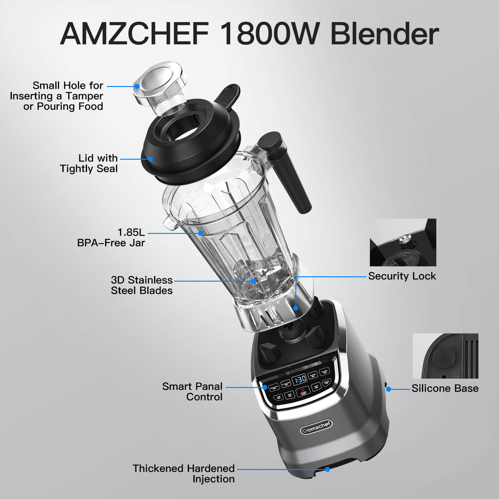 AMZCHEF ZM5003 Smoothie Countertop High-Speed Blender 1800W