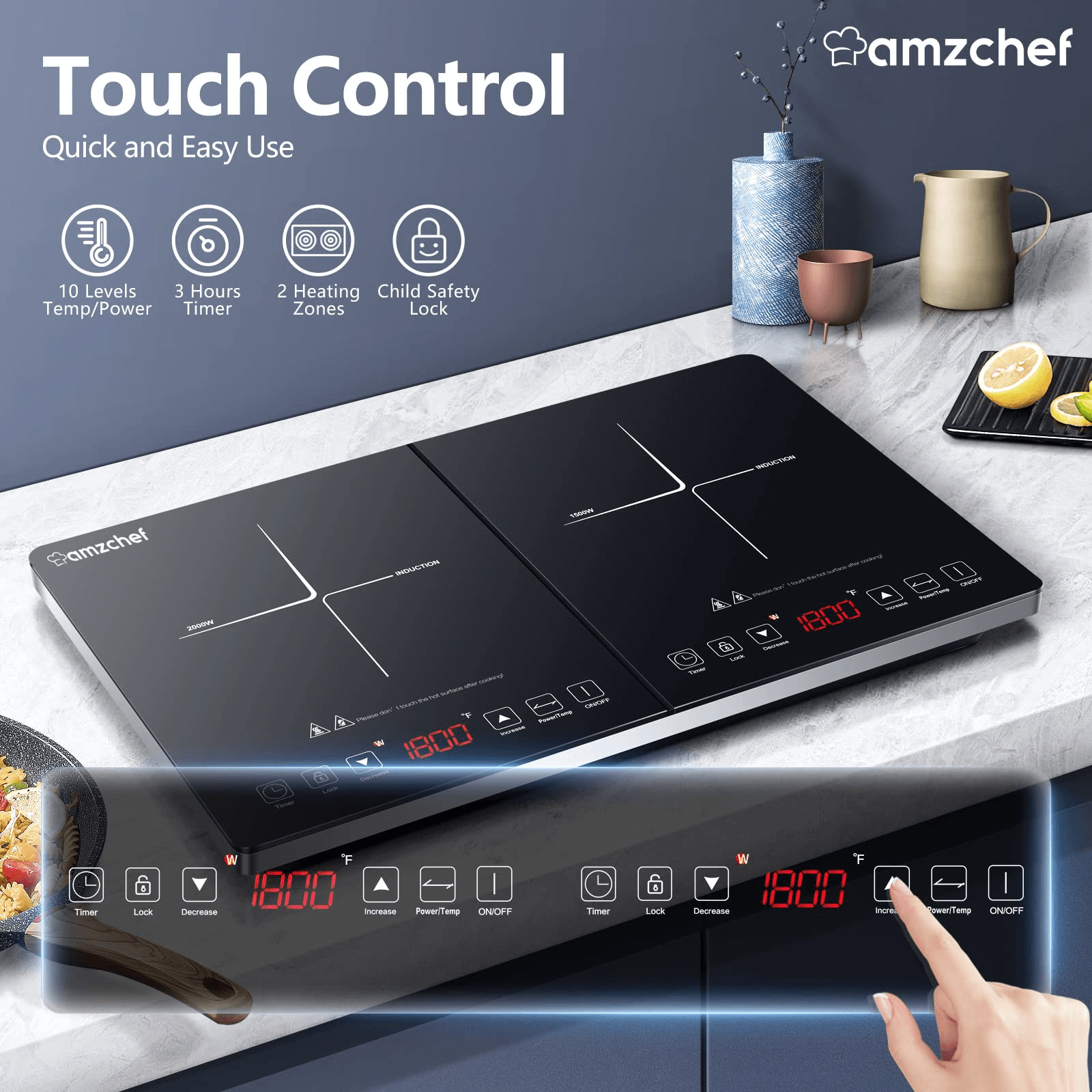 AMZCHEF Portable Double Induction Cooktop with Burners