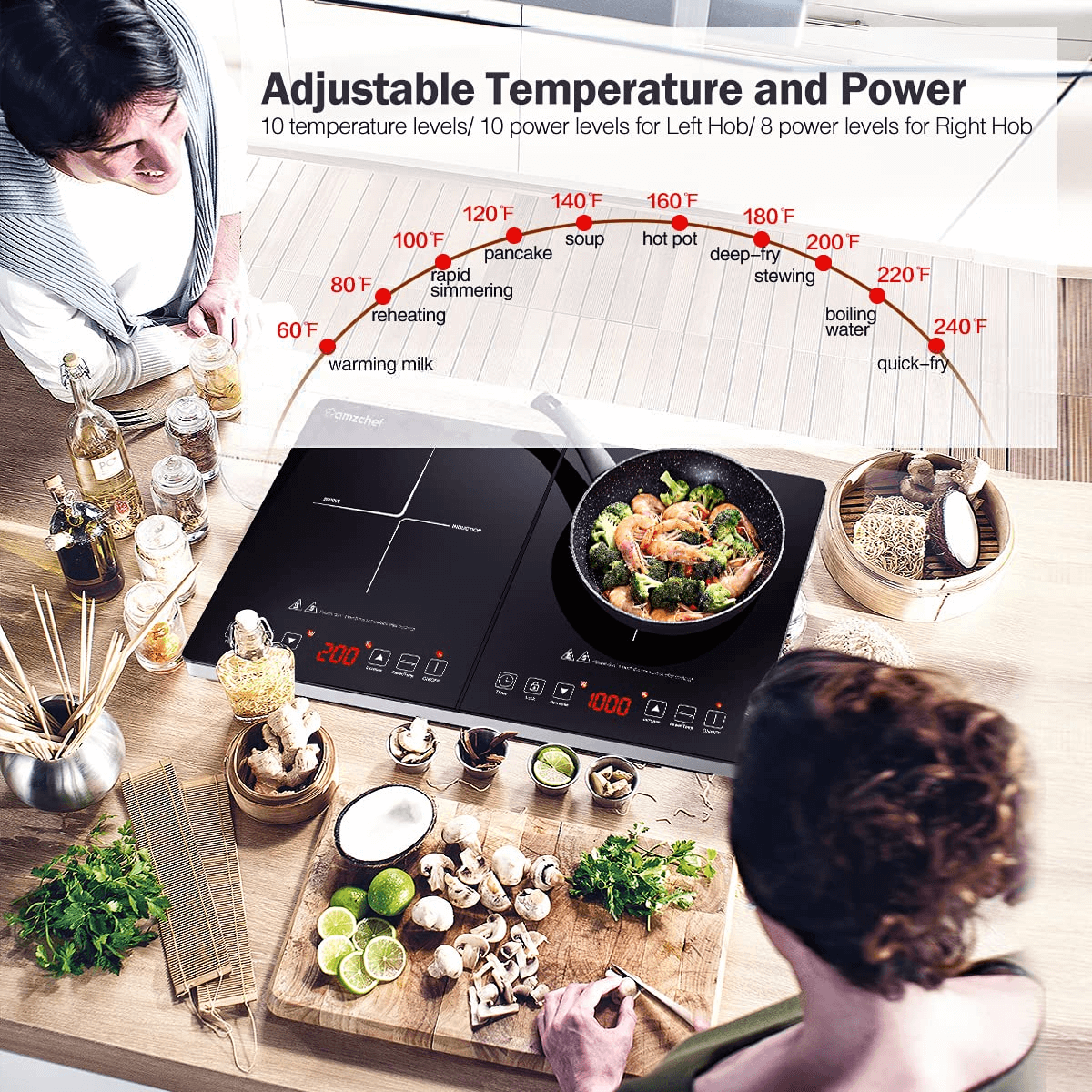 AMZCHEF Built-in Induction Stove with 5 Burners Triple and Toasting Zone