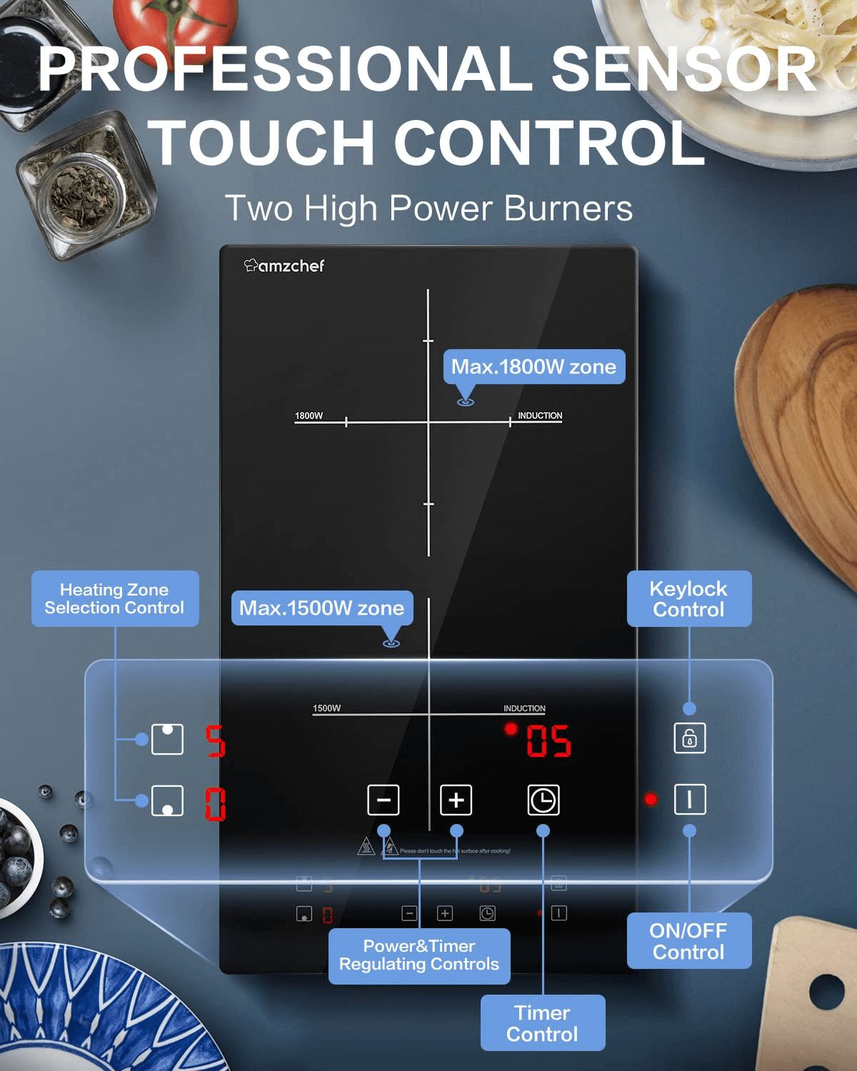 AMZCHEF Electric Induction Cooktop 12" Built-in 10 Power Levels