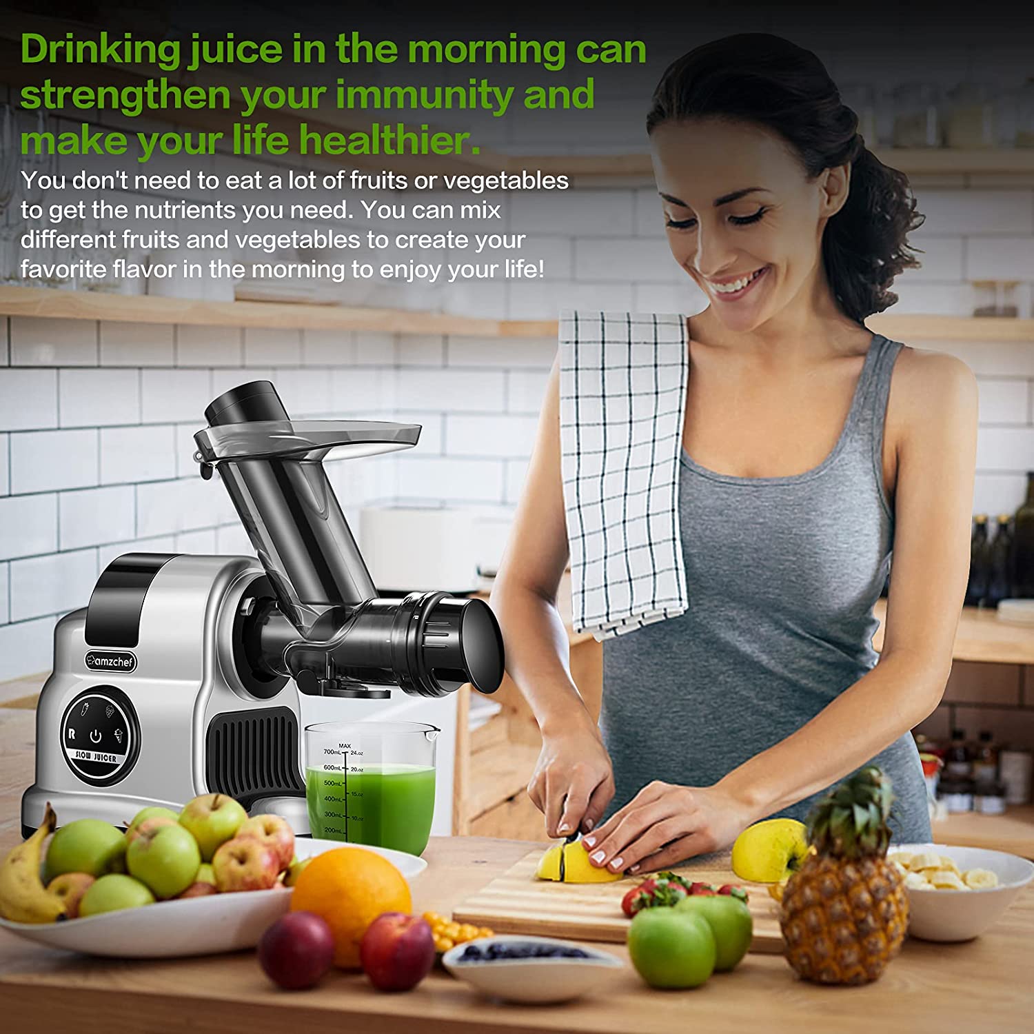 Juicer Machines, AMZCHEF Innovative Cold Press Juicer with high Juice Yield, Slow Masticating Juicer for Vegetables and Fruits,Juice Extractor with Reverse, Slow Juicer, Easy to Clean, Operate Quiet