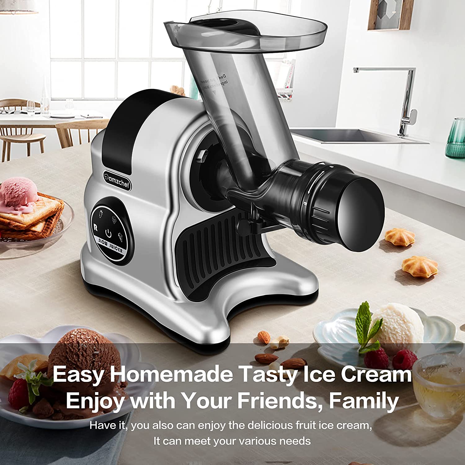 AMZCHEF Inovative Cold Press Slow Juicer ZM1517 Gray