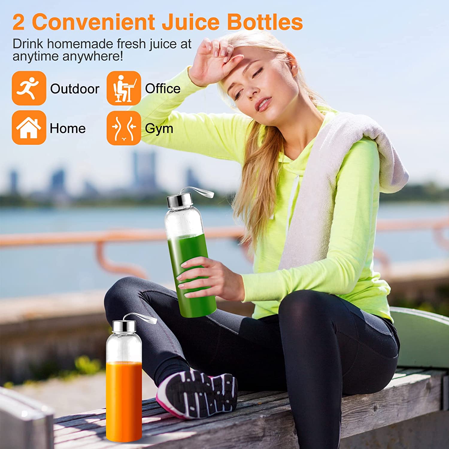 AMZCHEF Slow Masticating Juicer Extractor, Cold Press Juicer with Two Speed Modes, 2 Travel bottles(500ML),LED display, Easy to Clean Brush & Quiet Motor for Vegetables&Fruits,White