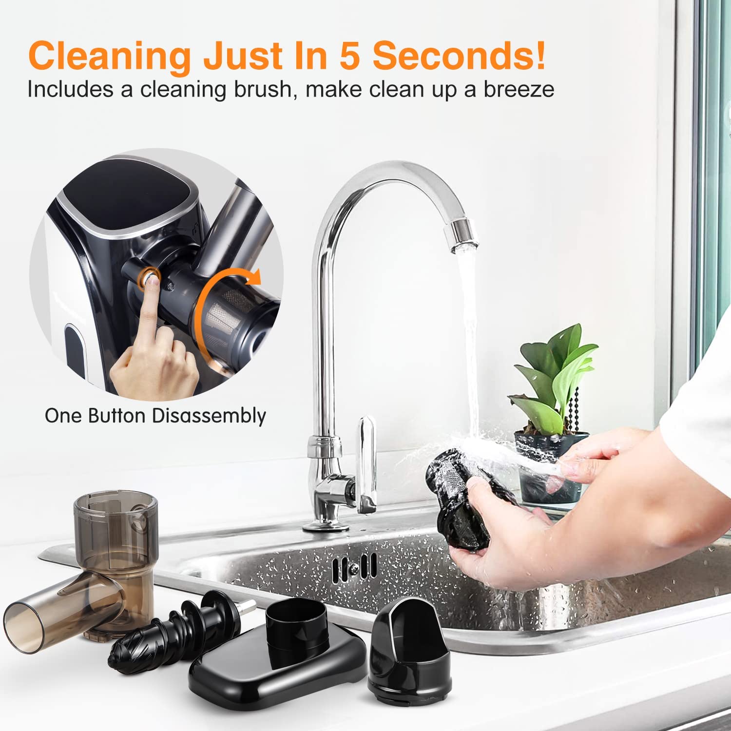 AMZCHEF Slow Masticating Juicer Extractor, Cold Press Juicer with Two Speed Modes, 2 Travel bottles(500ML),LED display, Easy to Clean Brush & Quiet Motor for Vegetables&Fruits,White