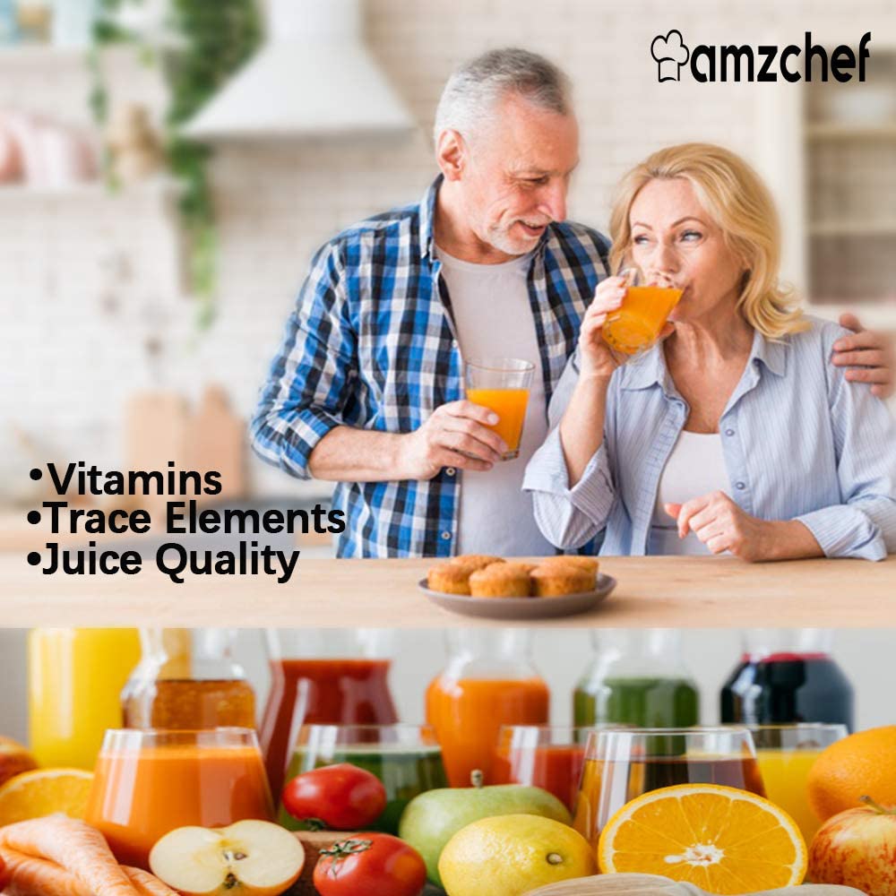 Slow Juicer Extractor, AMZCHEF Slow Masticating Juicer Machines with Quiet Motor, Juice Extractor with Reverse Function, Cold Press Juicer Easy to Clean with Brush for High Nutrient Fruit & Vegetable Juice