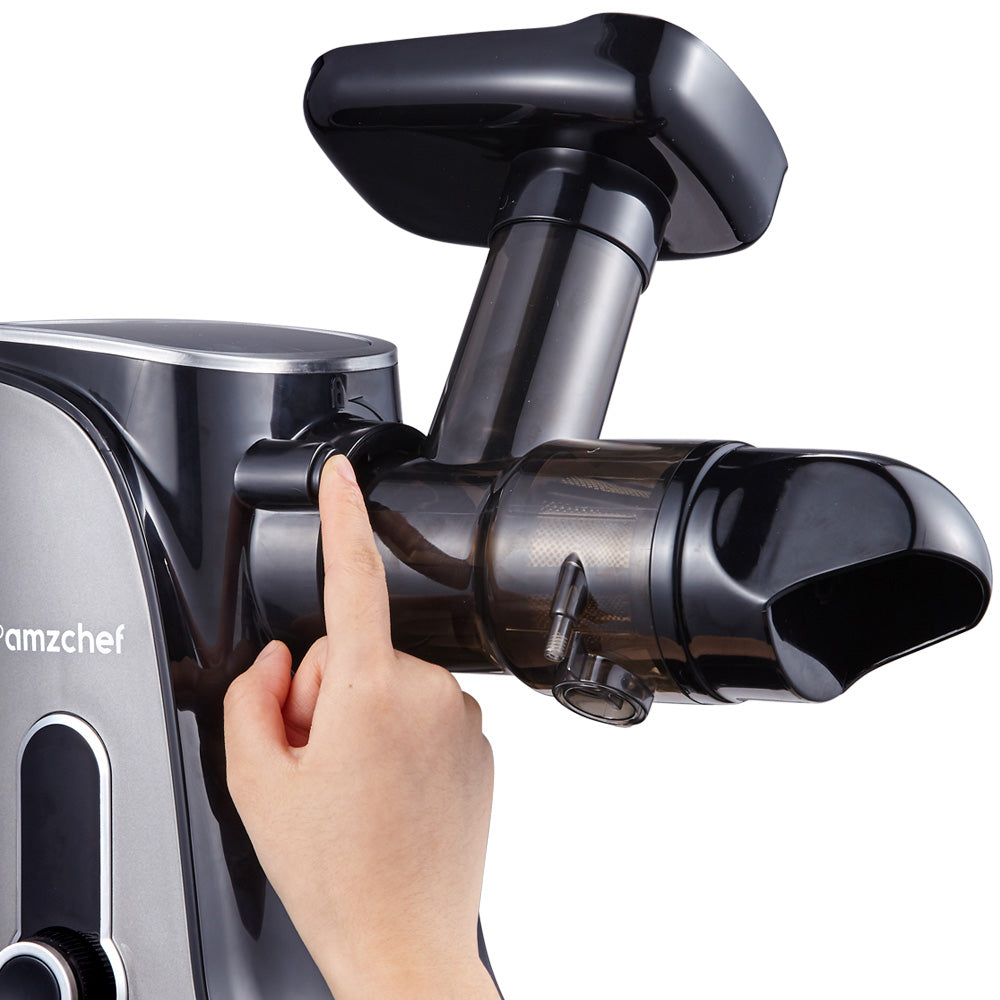 AMZCHEF Slow Masticating Juicer Extractor, Cold Press Juicer with Two Speed Modes, 2 Travel bottles(500ML),LED display, Easy to Clean Brush & Quiet Motor for Vegetables&Fruits,Gray