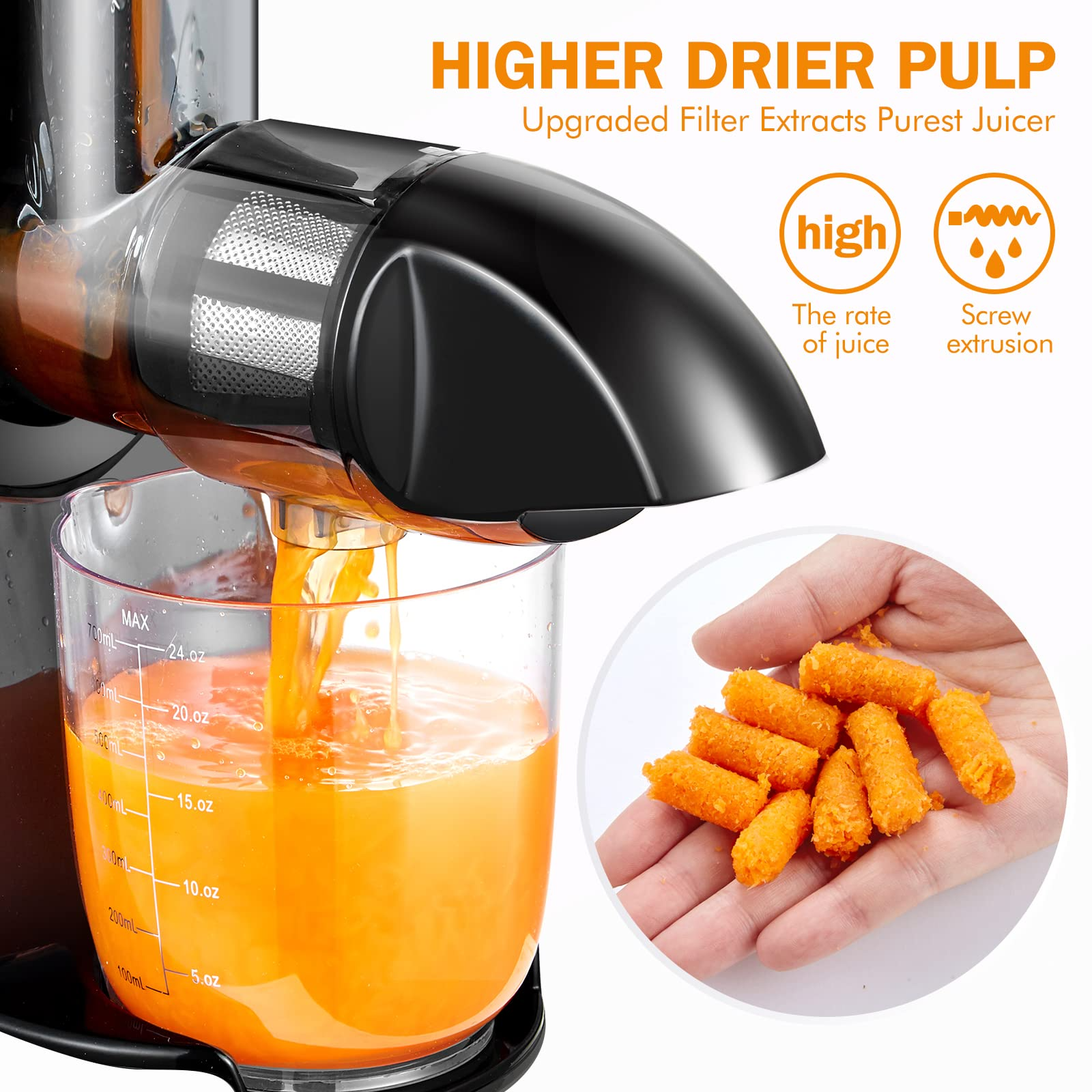 AMZCHEF Slow Juicer Masticating Juicer Machine ZM1501 Orange