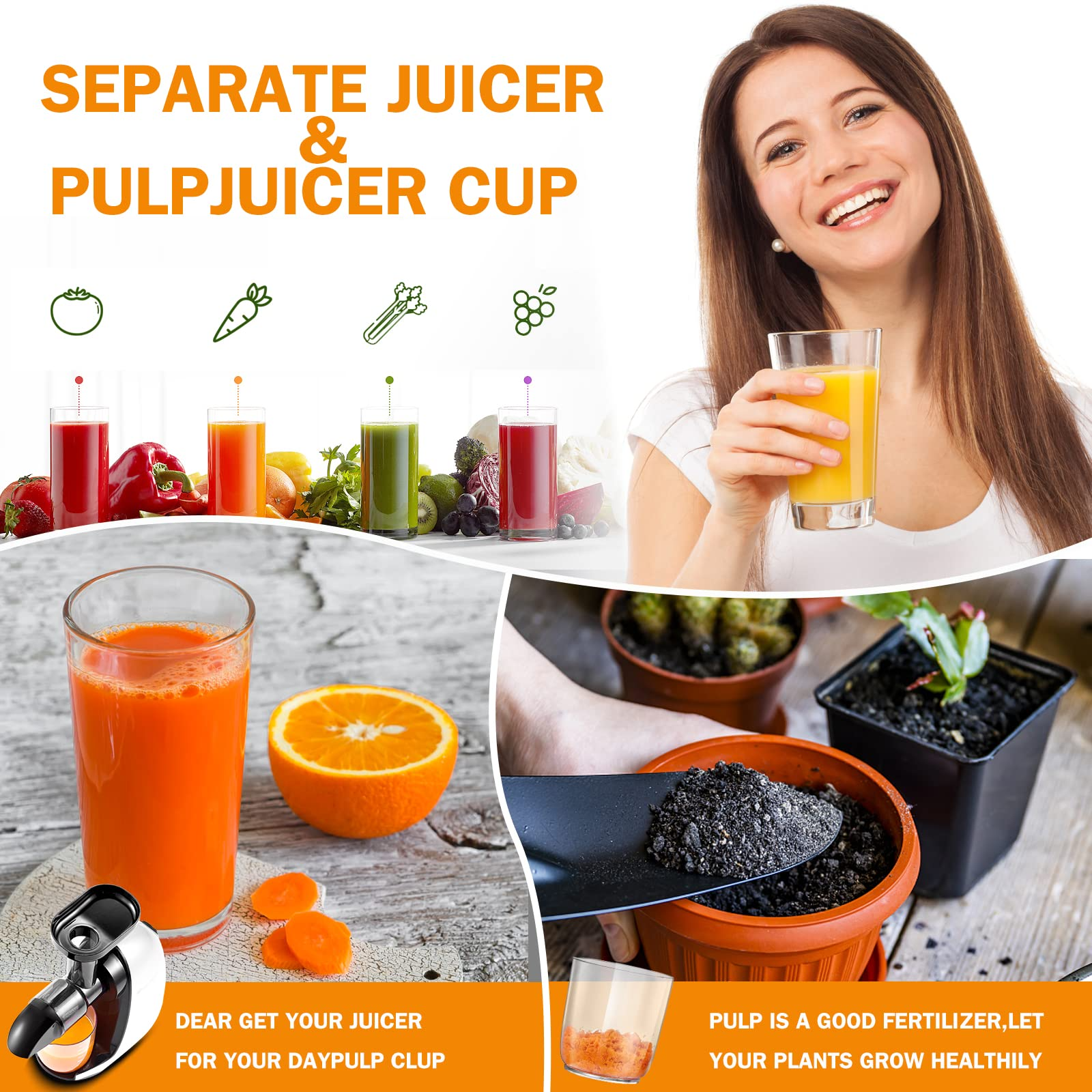 AMZCHEF Cold Press Slow Juicer ZM1501 Pure white