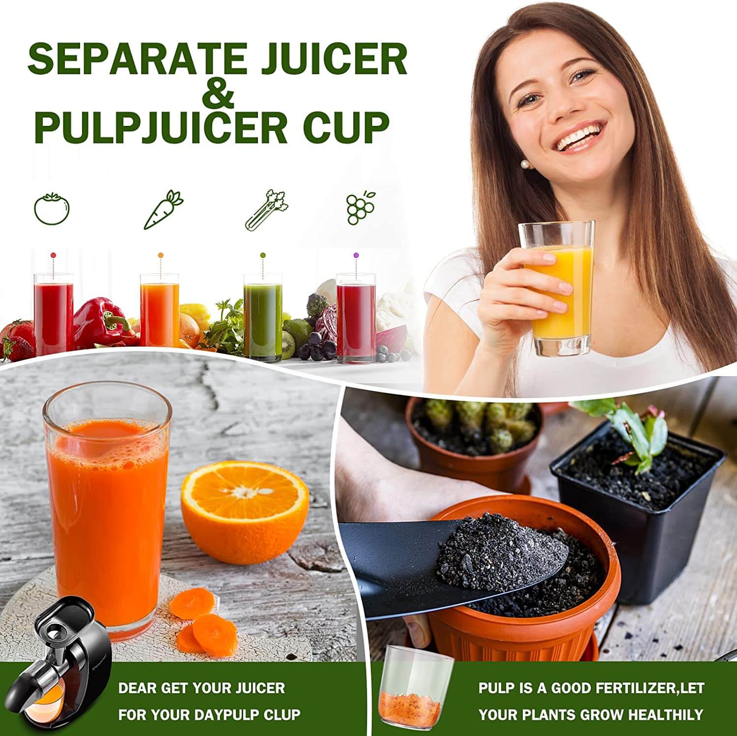 Slow Masticating Juicer AMZCHEF Cold Press Juicer Professional Machine ZM1501 Black Mini